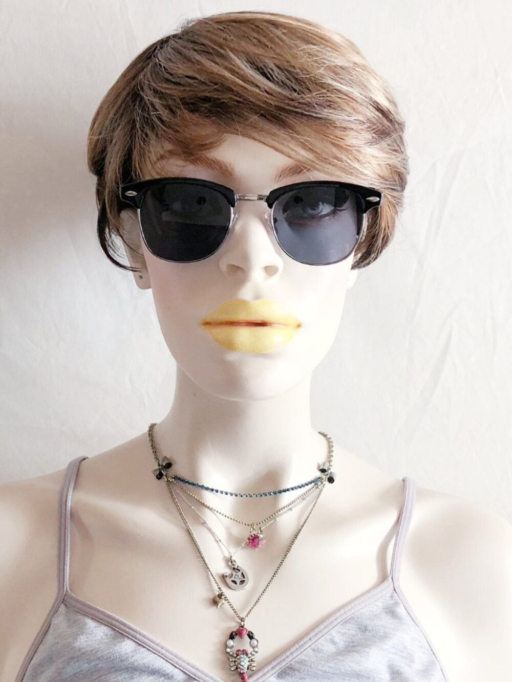 Club Sunglasses Black Silver Half Frame Horn Rim